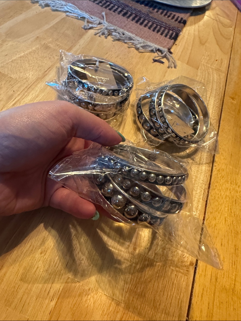 Silver Beaded Stackable Bangle Bracelets